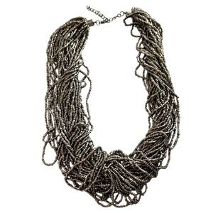 Multi Strand Metallic Seed Bead Statement Necklace Gunmetal Gray Adjustable